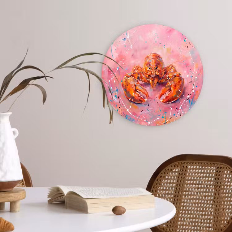 Zeeleven - Kreeft - Spatters - Abstract - Roze Wandcirkel kunststof plaat 5mm dik klein -sfeer4
