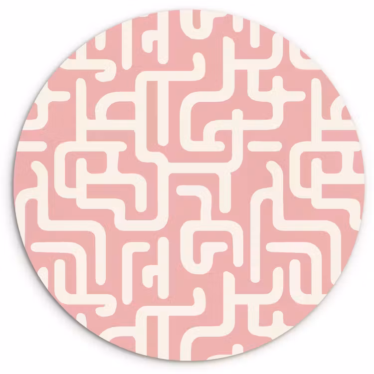 Doolhofpatroon - Roze - Wit - Abstract Wandcirkel kunststof plaat 5mm dik klein 188 -3d