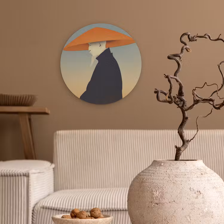 Minimalistisch - Silhouet - Oranje Wandcirkel kunststof plaat 5mm dik klein -sfeer1