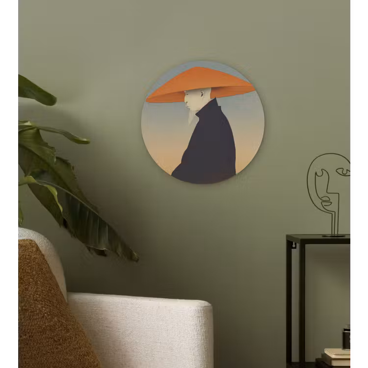 Minimalistisch - Silhouet - Oranje Wandcirkel kunststof plaat 5mm dik klein -sfeer3