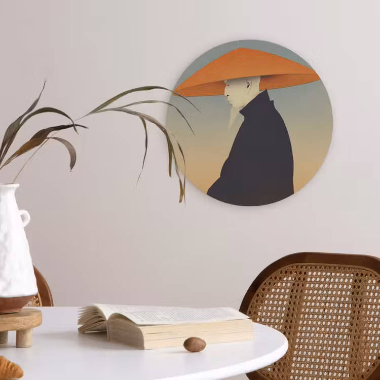 Minimalistisch - Silhouet - Oranje Wandcirkel kunststof plaat 5mm dik klein -sfeer4