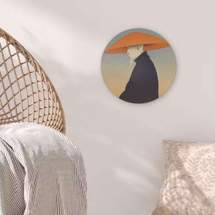 Minimalistisch - Silhouet - Oranje Wandcirkel kunststof plaat 5mm dik klein -sfeer5
