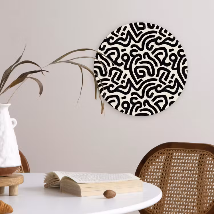 Modern - Abstract - Zwart Wandcirkel kunststof plaat 5mm dik klein 188 -sfeer4