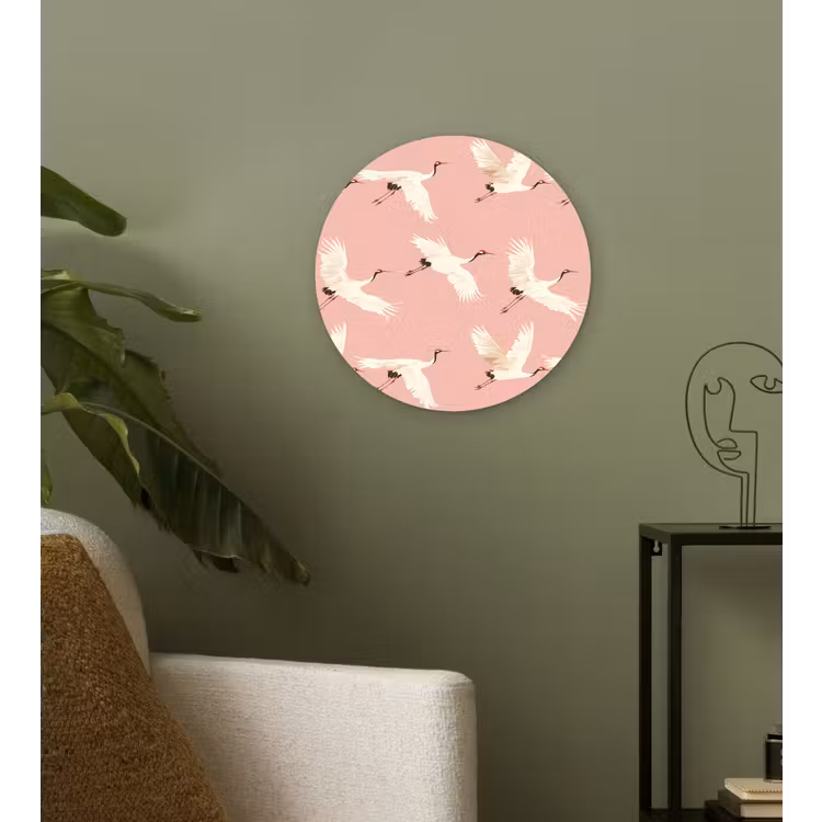 Modern - Kraanvogels - Roze Wandcirkel kunststof plaat 5mm dik klein 188 -sfeer3