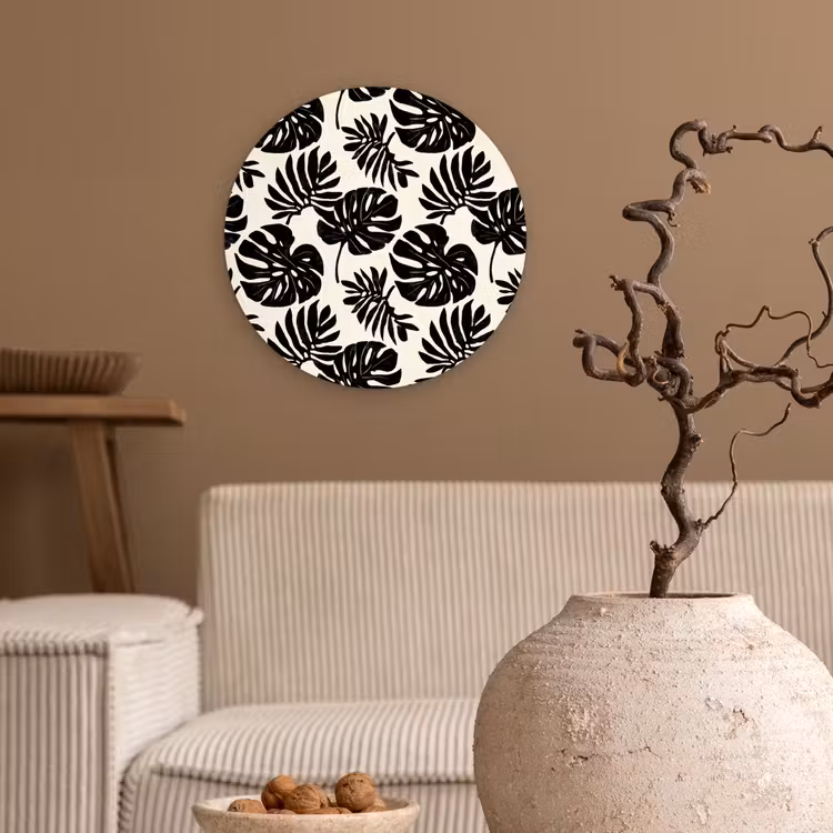 Modern - Monstera - Zwart Wandcirkel kunststof plaat 5mm dik klein 188 -sfeer1