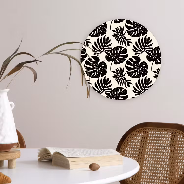 Modern - Monstera - Zwart Wandcirkel kunststof plaat 5mm dik klein 188 -sfeer4