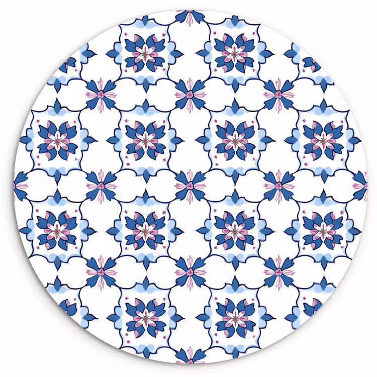 Modern - Patroon - Blauw - Roze Wandcirkel kunststof plaat 5mm dik klein 188 -3d