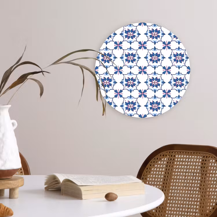 Modern - Patroon - Blauw - Roze Wandcirkel kunststof plaat 5mm dik klein 188 -sfeer4