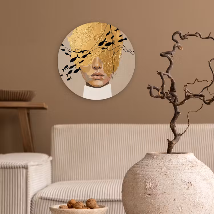 Modern - Vrouw - Goud Wandcirkel kunststof plaat 5mm dik klein -sfeer1