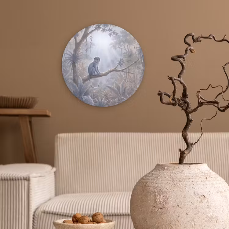 Aap - Boom - Jungle - Natuur - Grijs Wandcirkel kunststof plaat 5mm dik klein -sfeer1