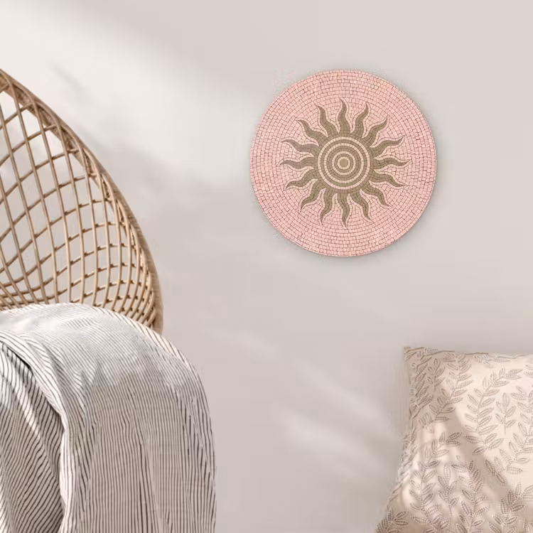 Mozaïek - Zon - Patroon - Klassiek - Roze Wandcirkel kunststof plaat 5mm dik klein -sfeer5