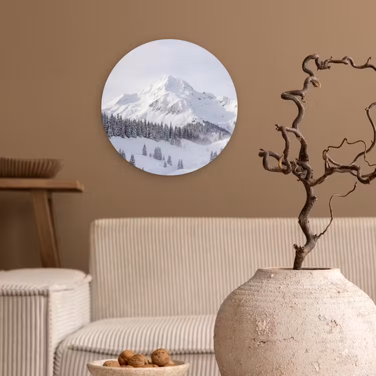 Berg - Sneeuw - Winter - Natuur - Wit Wandcirkel kunststof plaat 5mm dik klein -sfeer1