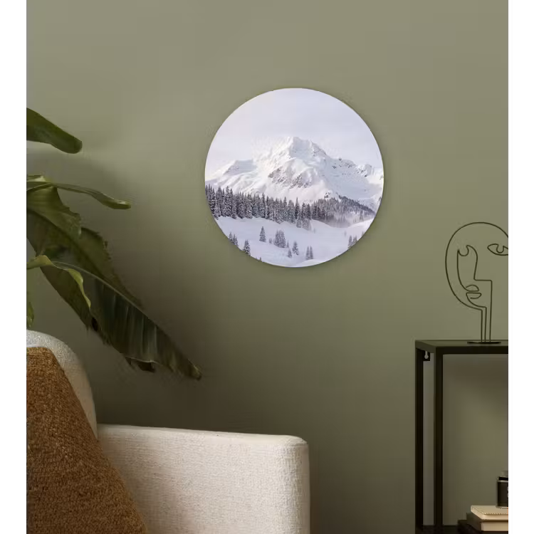 Berg - Sneeuw - Winter - Natuur - Wit Wandcirkel kunststof plaat 5mm dik klein -sfeer3