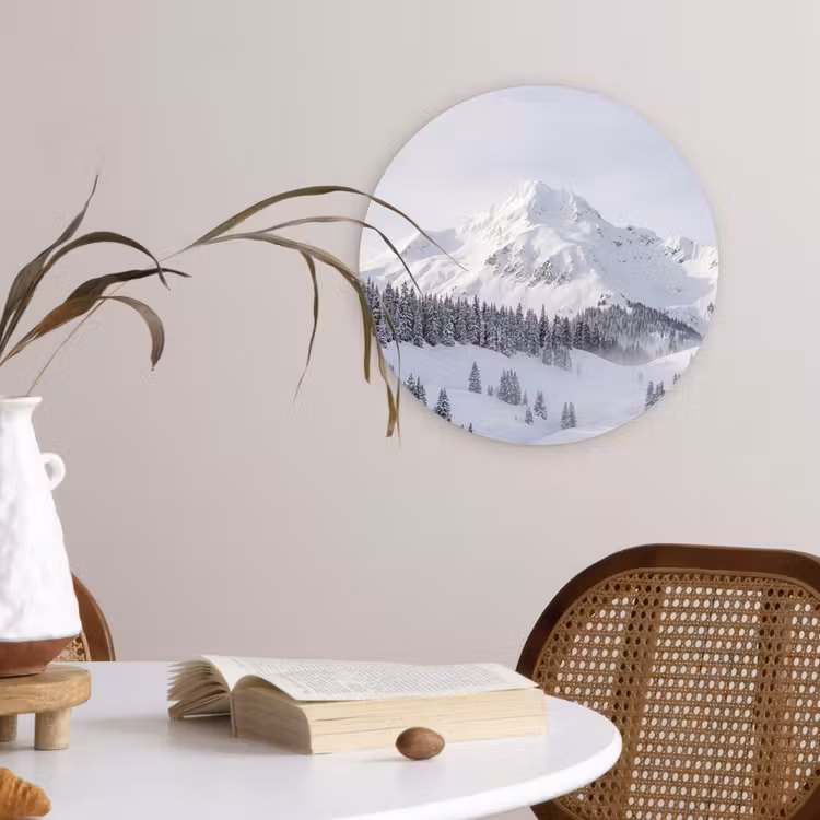 Berg - Sneeuw - Winter - Natuur - Wit Wandcirkel kunststof plaat 5mm dik klein -sfeer4