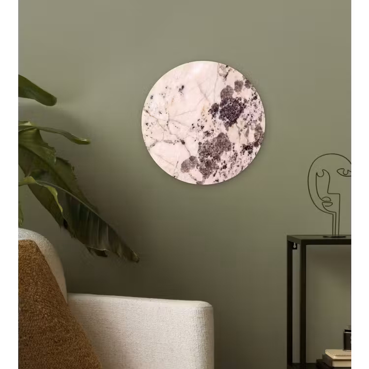Natuursteen - Patroon - Abstract - Beige - Grijs Wandcirkel kunststof plaat 5mm dik klein -sfeer3
