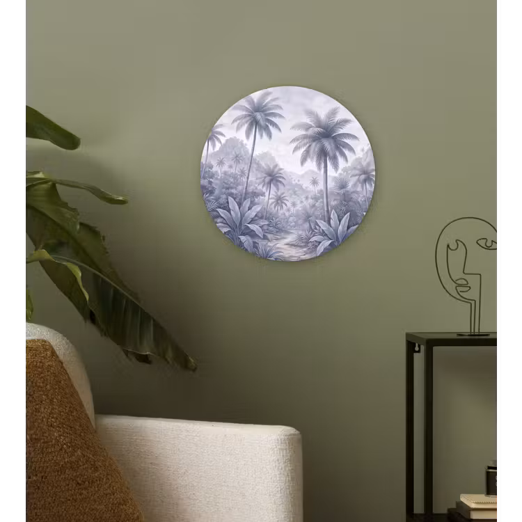 Natuur - Boom - Tropisch - Landschap - Blauw Wandcirkel kunststof plaat 5mm dik klein -sfeer3