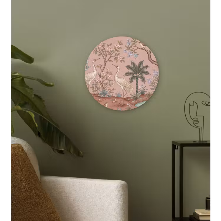 Nostalgisch - Reigers - Roze Wandcirkel kunststof plaat 5mm dik klein -sfeer3