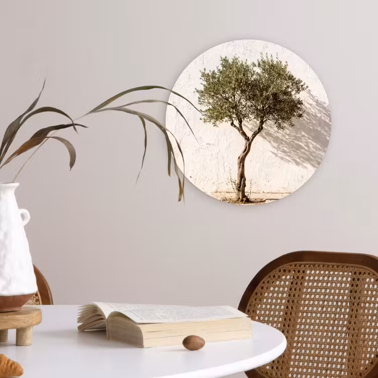 round wall art - Olive Tree - Wall - White - Olijfboom - muur - wit Wandcirkel kunststof plaat 5mm dik klein