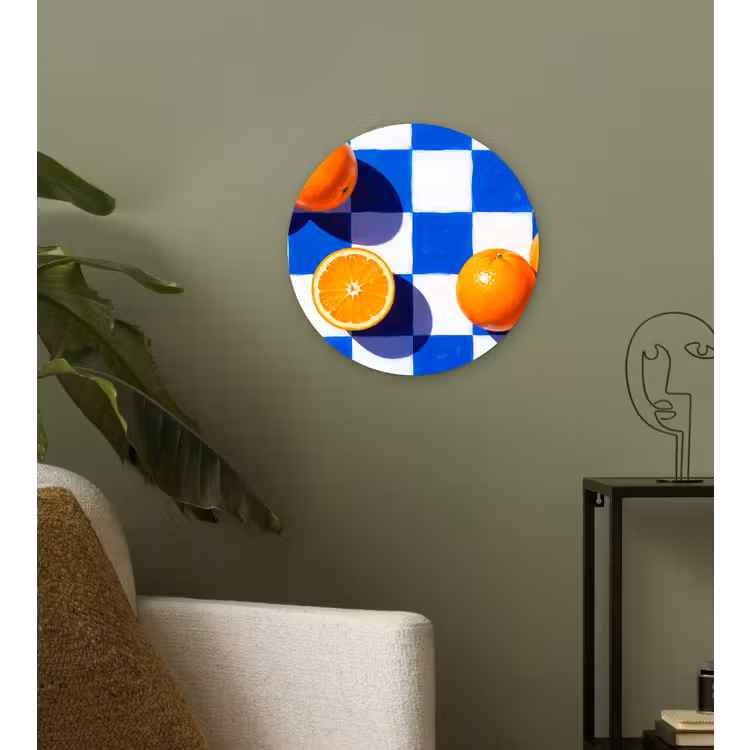 round wall art - Orange - Checkered - Food - Sinaasappel - Geruit - Eten Wandcirkel kunststof plaat 5mm dik klein