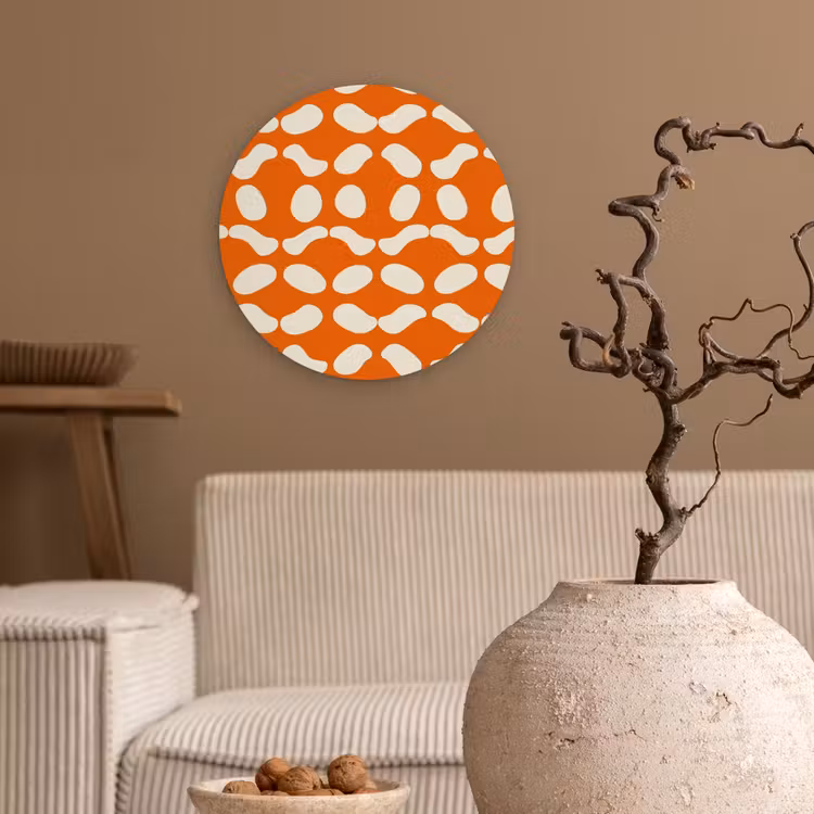 Oranje - Organische vormen - Wit Wandcirkel kunststof plaat 5mm dik klein 188 -sfeer1