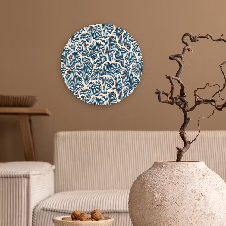 Organisch - Blauw - Crème - Schelpen Wandcirkel kunststof plaat 5mm dik klein 188 -sfeer1