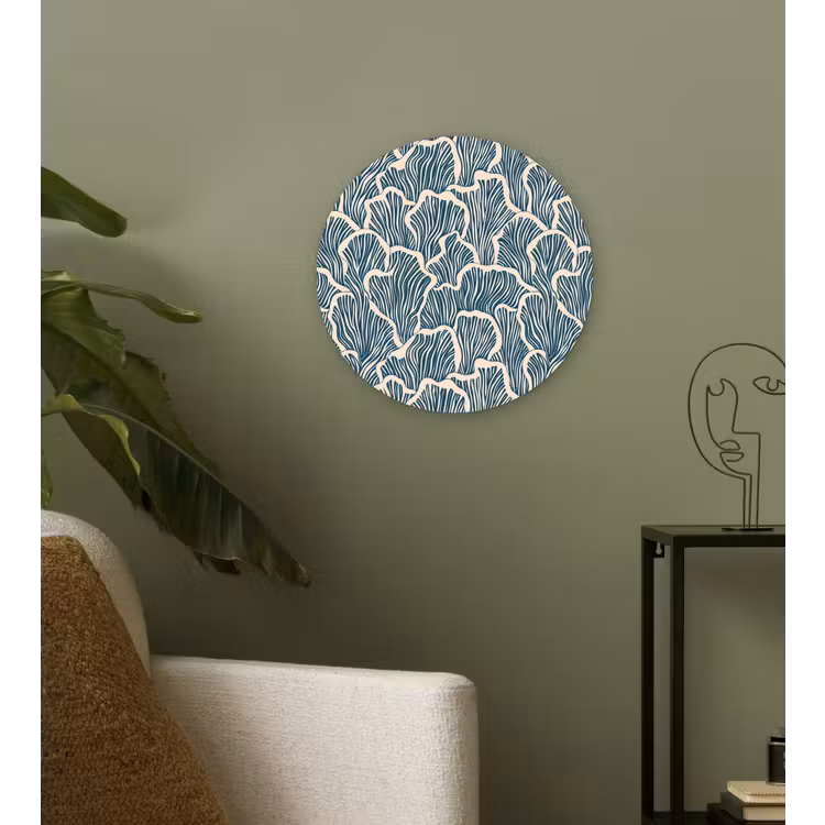 Organisch - Blauw - Crème - Schelpen Wandcirkel kunststof plaat 5mm dik klein 188 -sfeer3