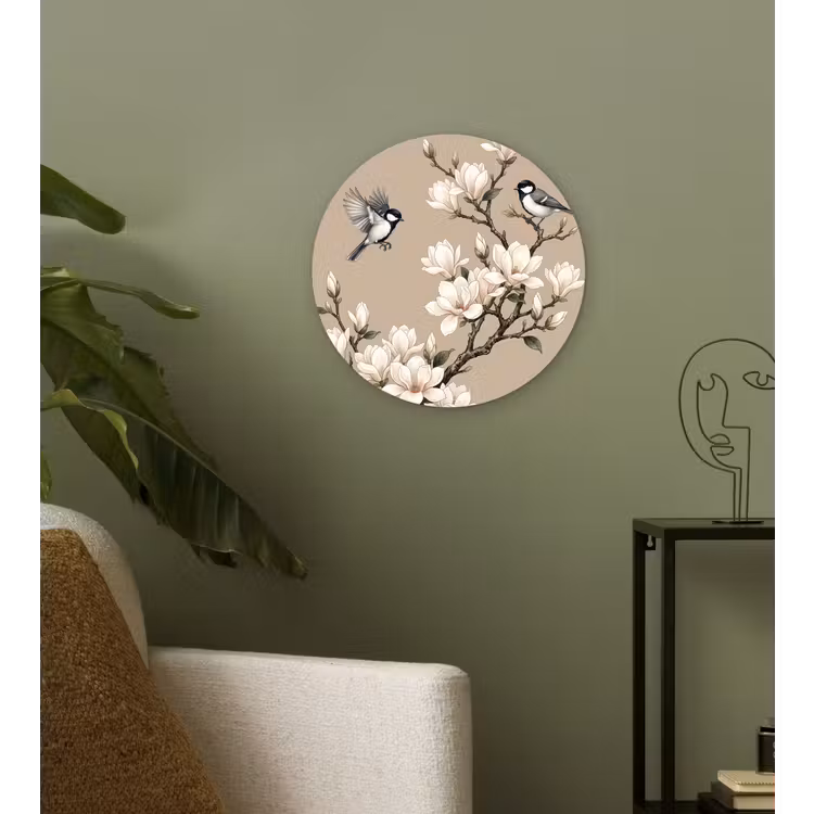 Oosters - Vogels - Beige Wandcirkel kunststof plaat 5mm dik klein -sfeer3