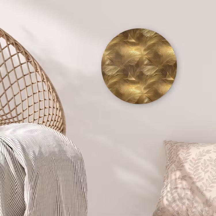 Palm - Waaier - Goud Wandcirkel kunststof plaat 5mm dik klein 188 -sfeer5