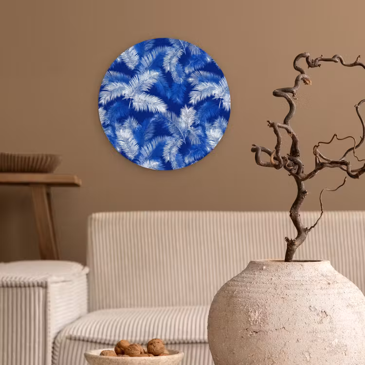 Palmblad - Patroon - Blauw Wandcirkel kunststof plaat 5mm dik klein 188 -sfeer1