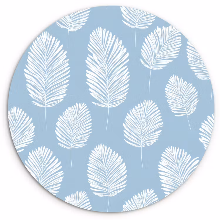 Palmbladeren - Naadloos - Patroon - Pastelblauw Wandcirkel kunststof plaat 5mm dik klein 188 -3d