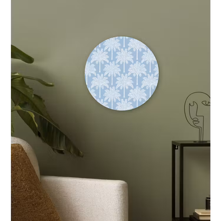 Palmboom - Modern - Blauw Wandcirkel kunststof plaat 5mm dik klein 188 -sfeer3