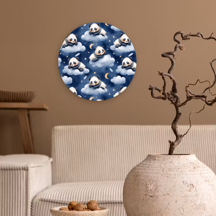 Panda's - Slapen - Blauw Wandcirkel kunststof plaat 5mm dik klein 188 -sfeer1