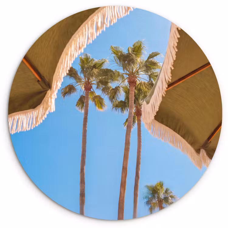 Parasol - Groen - Franjes - Zomer - Tropisch Wandcirkel kunststof plaat 5mm dik klein -3d