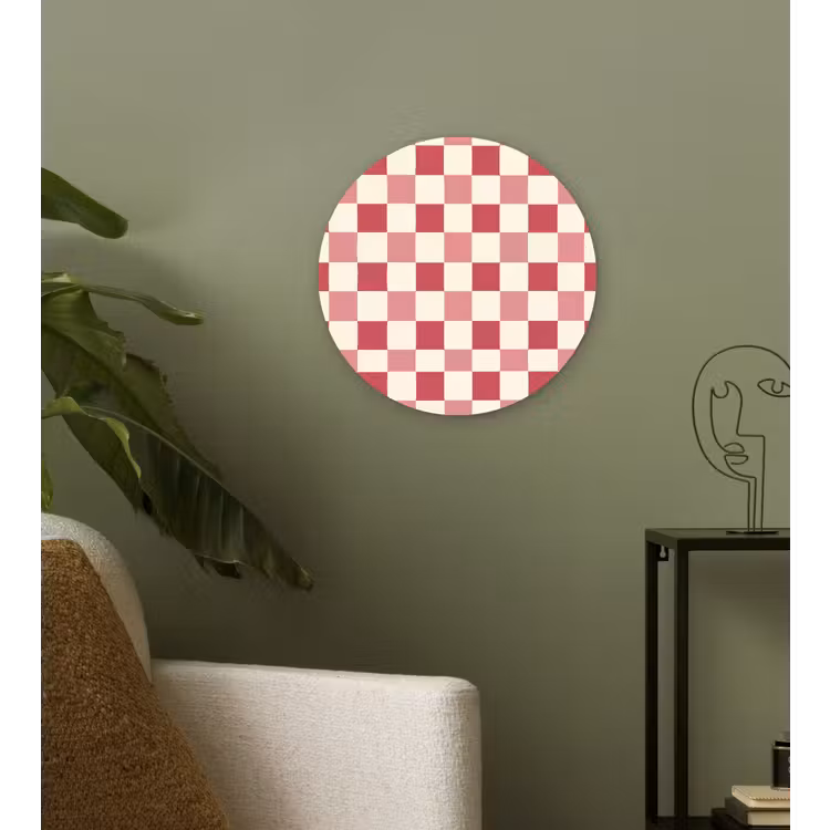 Patroon - Schaak - Roze Wandcirkel kunststof plaat 5mm dik klein 188 -sfeer3