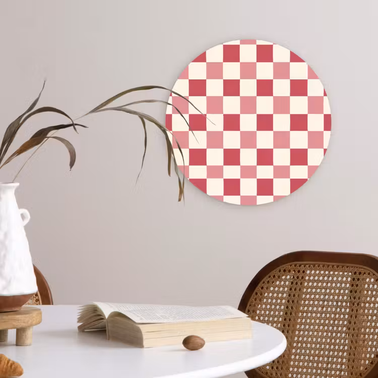 Patroon - Schaak - Roze Wandcirkel kunststof plaat 5mm dik klein 188 -sfeer4