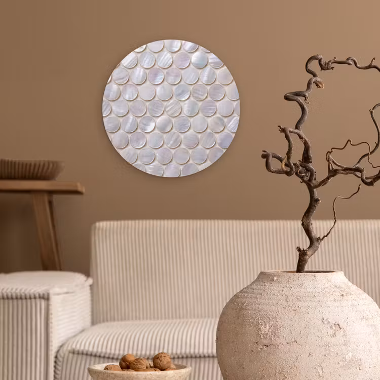 Patroon - Cirkels - Abstract - Modern - Wit Wandcirkel kunststof plaat 5mm dik klein -sfeer1