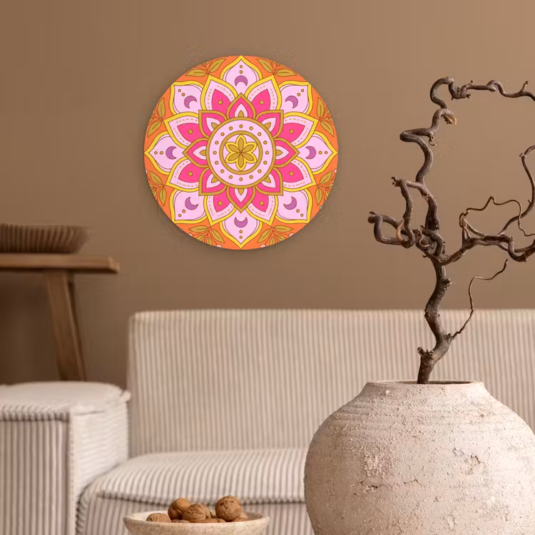 Patroon - Bloemmotief - Decoratie - Abstract - Roze Wandcirkel kunststof plaat 5mm dik klein -sfeer1