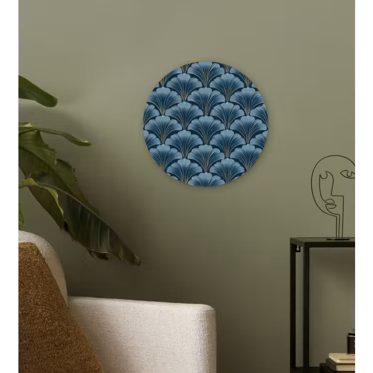 Patroon - Ginkgoblad - Blauw Wandcirkel kunststof plaat 5mm dik klein 188 -sfeer3
