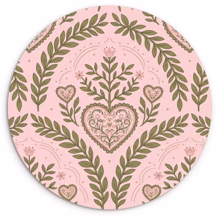 Patroon - Hart - Bloemen - Folkloristisch - Roze Wandcirkel kunststof plaat 5mm dik klein -3d