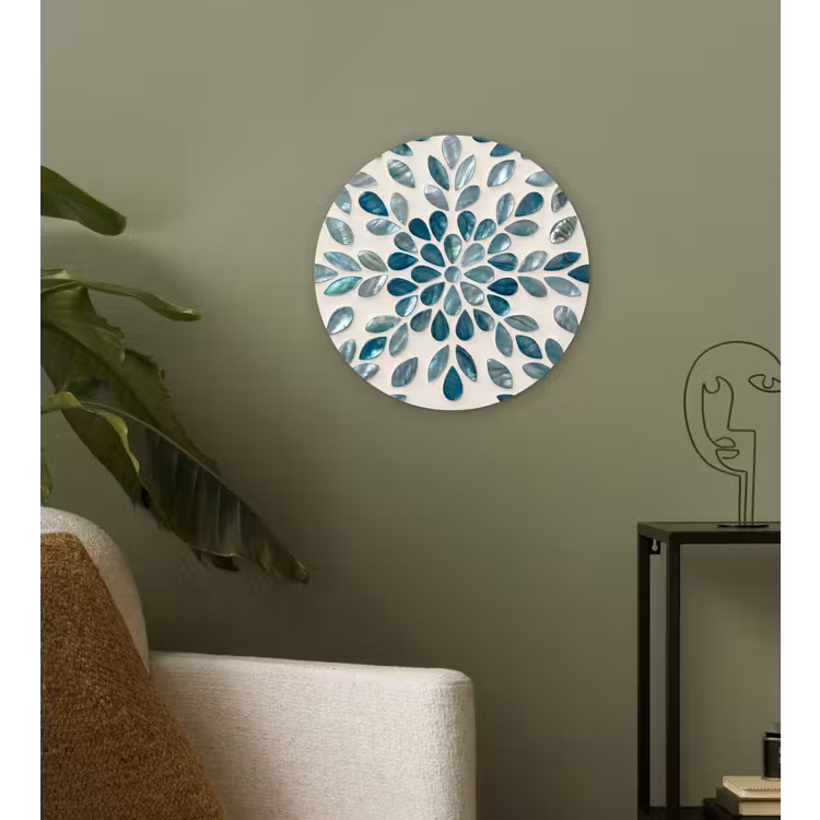 Patroon - Bladeren - Abstract - Modern - Turquoise Wandcirkel kunststof plaat 5mm dik klein -sfeer3