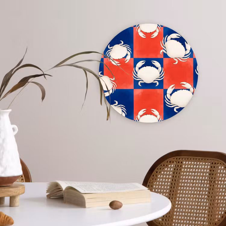 Patroon - Zeeleven - Rood - Blauw - Abstract Wandcirkel kunststof plaat 5mm dik klein -sfeer4