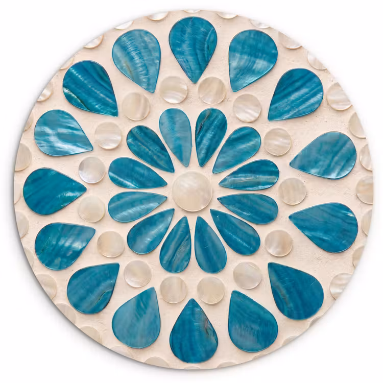 Patroon - Mozaïek - Schelpen - Abstract - Turquoise Wandcirkel kunststof plaat 5mm dik klein -3d