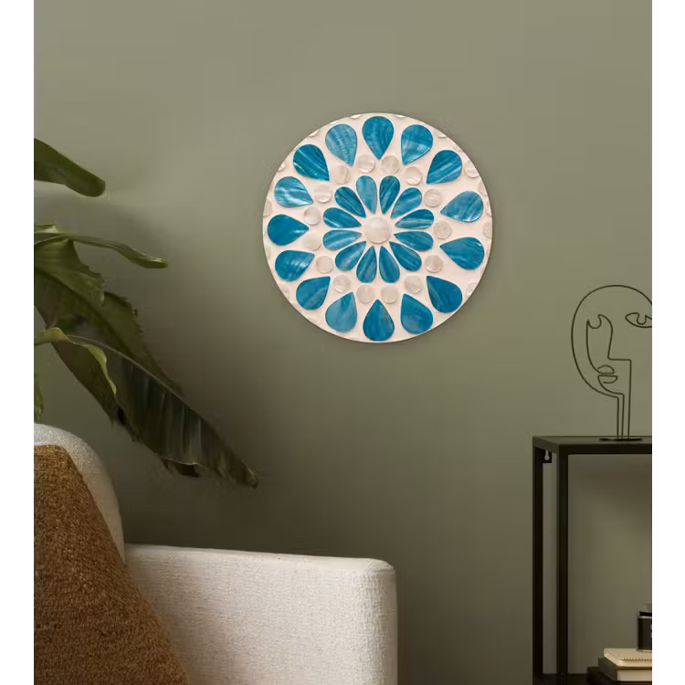 Patroon - Mozaïek - Schelpen - Abstract - Turquoise Wandcirkel kunststof plaat 5mm dik klein -sfeer3