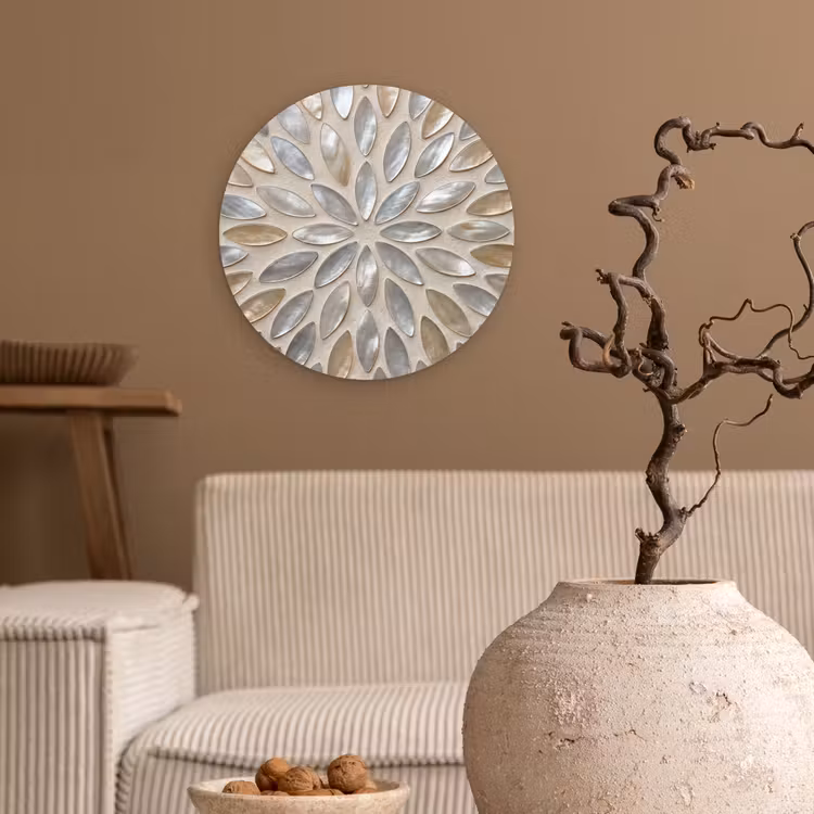 Patroon - Ovaal - Glanzend - Abstract - Beige Wandcirkel kunststof plaat 5mm dik klein -sfeer1