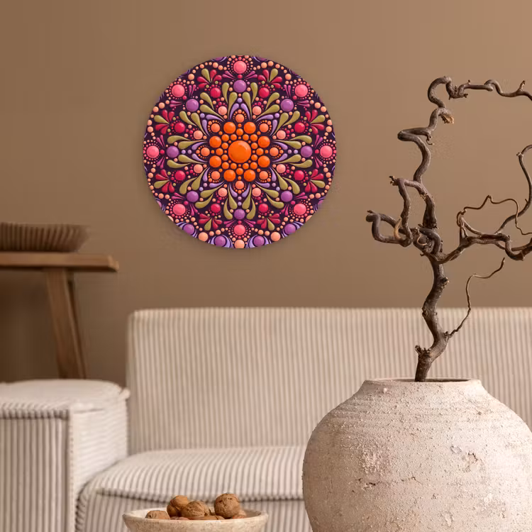 Patroon - Stippen - Abstract - Modern - Kleurrijk Wandcirkel kunststof plaat 5mm dik klein -sfeer1