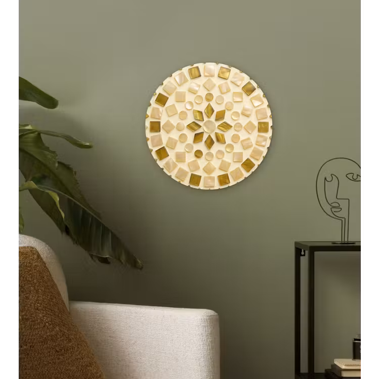 Patroon - Vormen - Mozaïek - Abstract - Goud Wandcirkel kunststof plaat 5mm dik klein -sfeer3