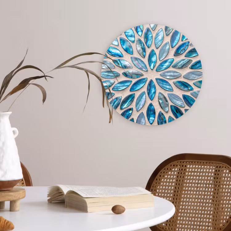 Patroon - Glans - Abstract - Blauw - Decoratie Wandcirkel kunststof plaat 5mm dik klein -sfeer4