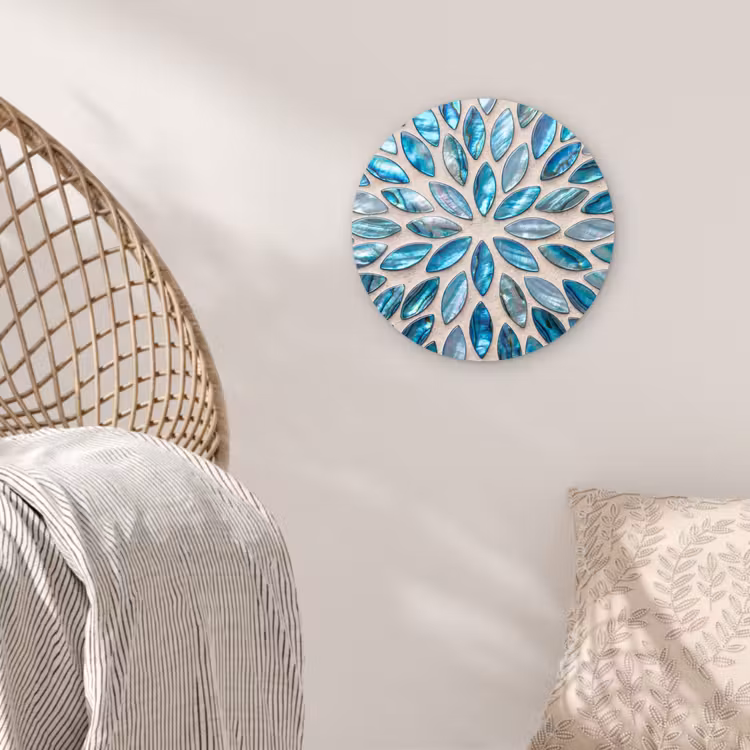 Patroon - Glans - Abstract - Blauw - Decoratie Wandcirkel kunststof plaat 5mm dik klein -sfeer5
