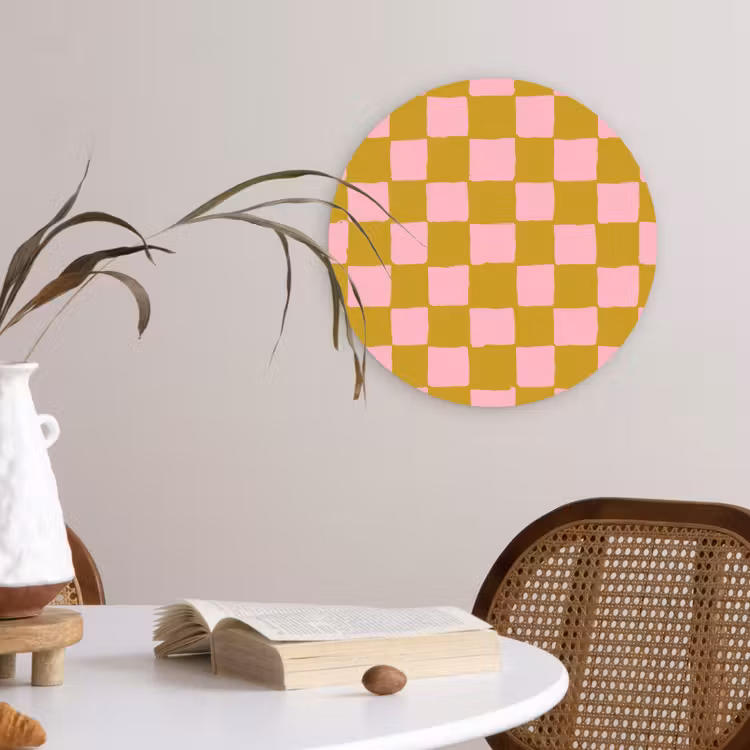 Patroon - Vierkant - Roze Wandcirkel kunststof plaat 5mm dik klein 188 -sfeer4