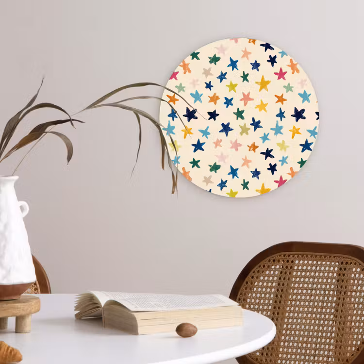 Patroon - Sterren - Kleurrijk Wandcirkel kunststof plaat 5mm dik klein 188 -sfeer4